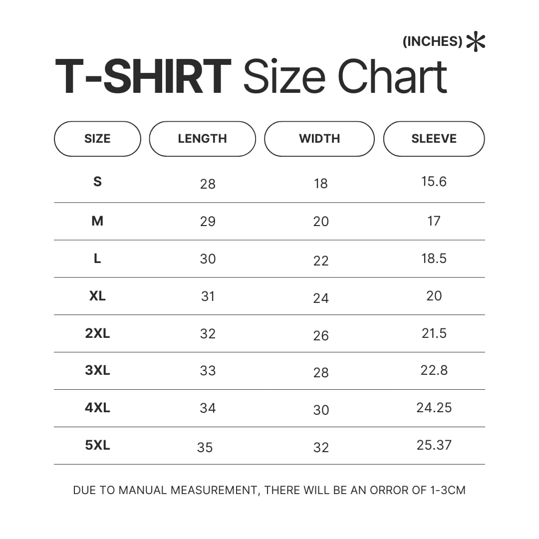T shirt Size Chart - Subnautica Store